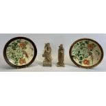 CHINESE CRACKLE GLAZED PORCELAIN CIRCULAR CHARGERS, A PAIR - late 19th century, painted with birds