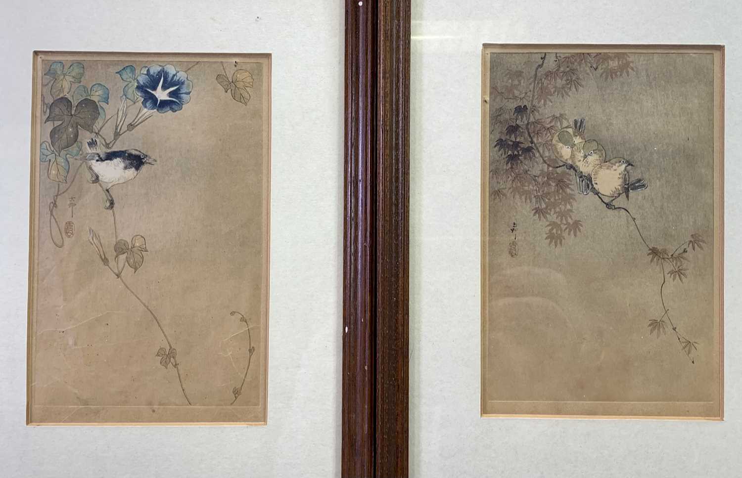 JAPANESE FLORAL PAINTING ON FABRIC - 51.5cms sq, 19th century hand coloured engraving by W H - Image 2 of 2