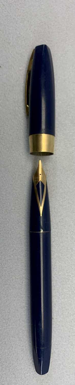 VINTAGE SHEAFFER PFM SNORKEL FILL FOUNTAIN PEN - blue with 14ct gold nib, cap with gold coloured