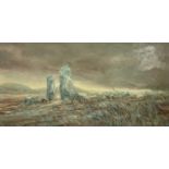 R SCARFF dated '75 oil on board - 'Bryn Celli Ddu, Anglesey', 30 x 57cms and PHILLIP LEE mixed media