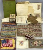 19TH CENTURY NEEDLEWORK SAMPLERS (2) - E B Richardson 1876 and Sarah Jones, a vintage sewing box,