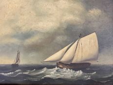 MATTHEW SHAND 20th century oil on board - sailing boats offshore, signed lower right, 34 x 44cms