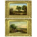 OILS ON PANEL, A PAIR - 19th century pastoral scenes with figures, 21.5 x 31.5cms