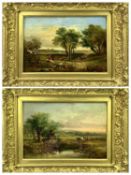 OILS ON PANEL, A PAIR - 19th century pastoral scenes with figures, 21.5 x 31.5cms