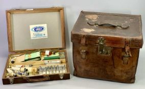 19TH CENTURY LEATHER HAT BOX - various part labels including GWR, former owner's name 'Ethelston'