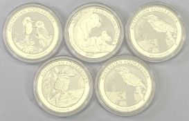 AUSTRALIA GROUP OF FIVE 1-OZ FINE SILVER ONE DOLLAR COINS to include a 2011 Koala, 2013, 2014 and