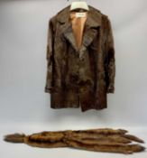 VINTAGE LADY'S FUR COAT, dark brown and a vintage fur stole made from six pelts
