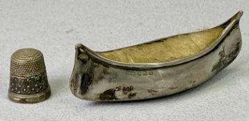 SILVER NEEDLEWORK COLLECTABLES (2) - to include a pin cushion in the form of a canoe, Birmingham