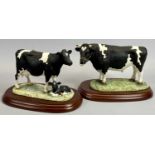 BORDER FINE ARTS FIGURES (2) - 'The County Show, Friesian cow and calf', B160, on wooden stand,