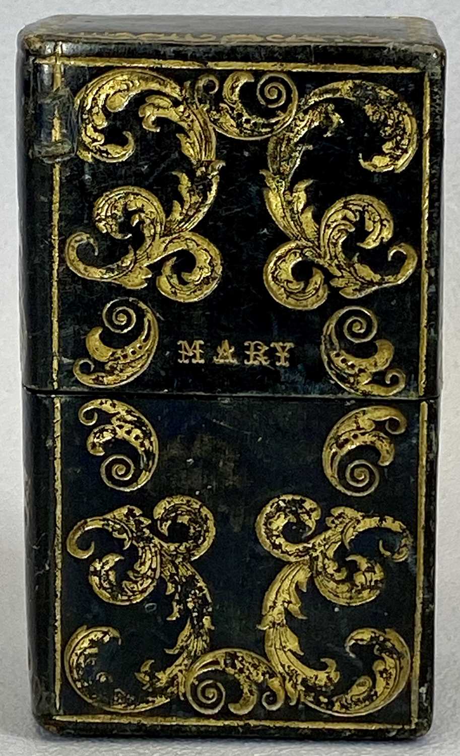 19TH CENTURY RECTANGULAR GILT TOOLED LEATHER NECESSAIRE - lift-off cover stamped 'Mary' and - Image 2 of 2