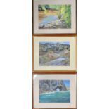 MAVIS GWILLIAM paintings on paper (3) - Parys Mountain Amlwch, 28.5 x 36.5cms, Wooded River, 28 x