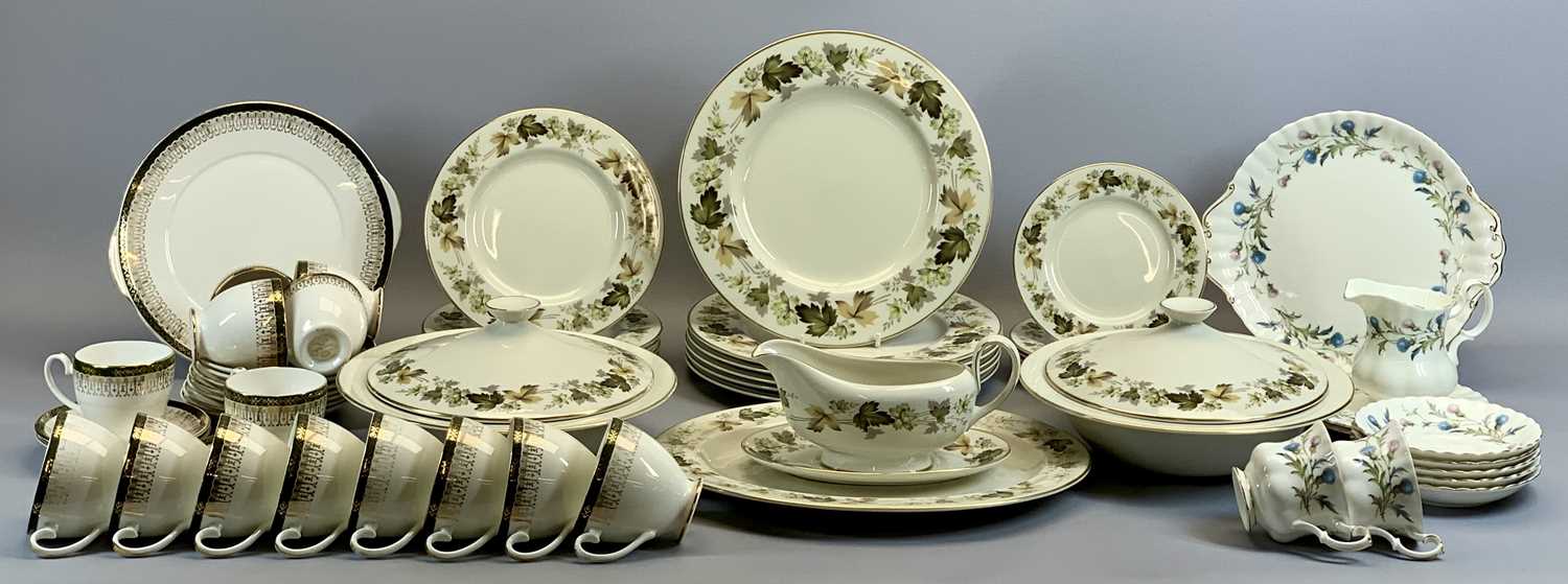 ROYAL DOULTON LARCHMONT PATTERN DINNER SERVICE - two circular lidded tureens, oval serving plate,