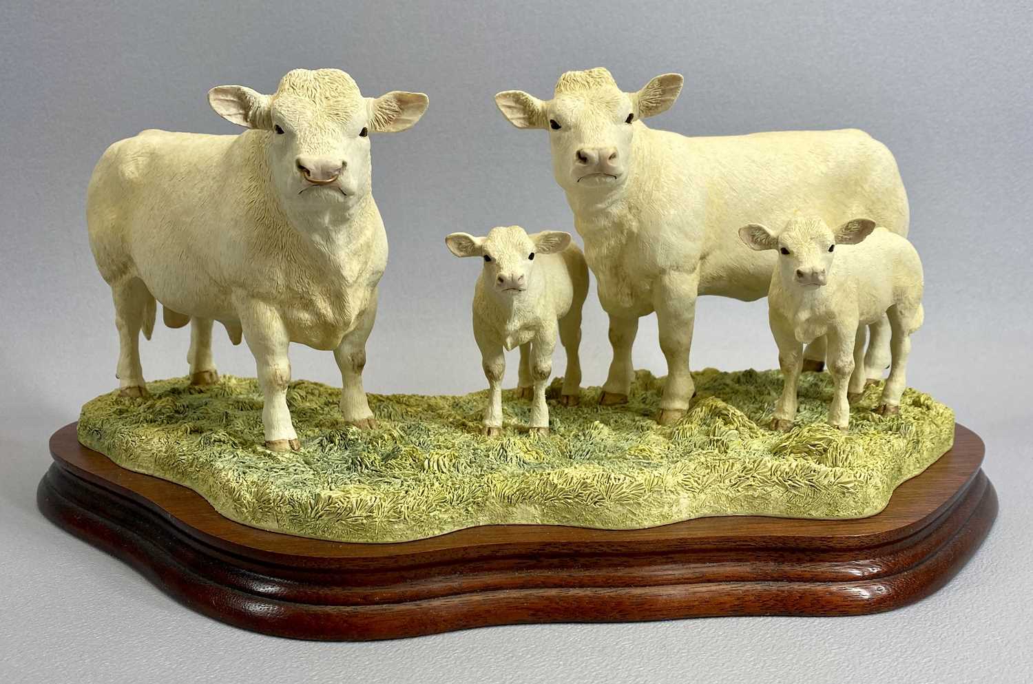 BORDER FINE ARTS LIMITED EDITION FIGURE - 794/1250, Charolais Family Group, on wooden stand, 15.5cms