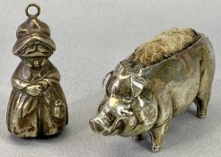 HALLMARKED SILVER & EPNS NOVELTIES (2) - to include a standing pig pin cushion, Birmingham 1905,