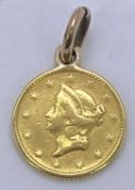 1852 AMERICAN GOLD DOLLAR - non D mark, 1.9grms including jump ring