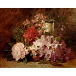 J GALT oil on board - Still life of flowers and vase, signed and dated lower left, 38 x 48cms