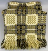 TRADITIONAL WELSH WOOLLEN BLANKET - with tassel ends, cream and green in colour, 224 x 180cms