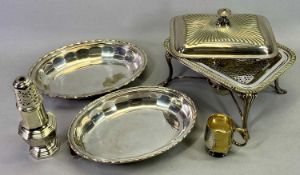 EPNS TABLEWARE, 4 ITEMS - to include a lidded entree dish, spirit heated covered dish on stand