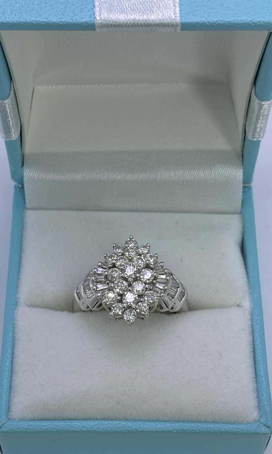 18CT WHITE GOLD DIAMOND CLUSTER RING - having a tiered arrangement of 19 round brilliants and - Image 4 of 4