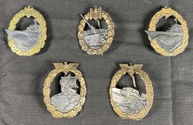 GERMAN THIRD REICH KRIEGSMARINE BADGES - a group of five to include Destroyer with maker's stamp for