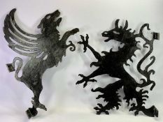 METAL HANGING SIGNS (2) - one of a dragon and the other a winged hound