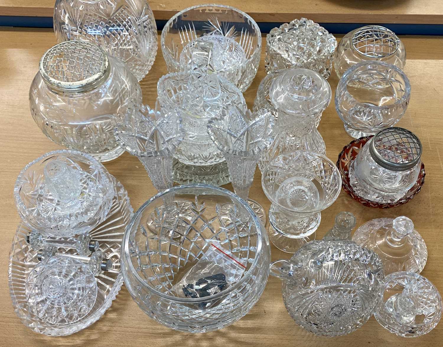 CUT GLASSWARE - a large varied collection including bowls, vases, candlesticks, knife rests, oval