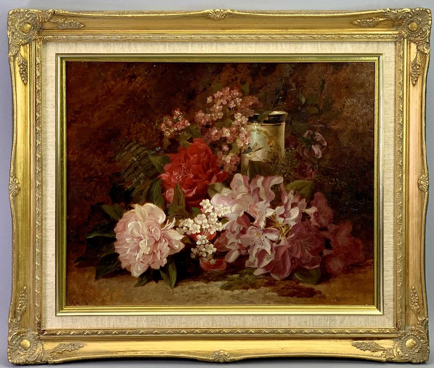 J GALT oil on board - Still life of flowers and vase, signed and dated lower left, 38 x 48cms - Image 2 of 3