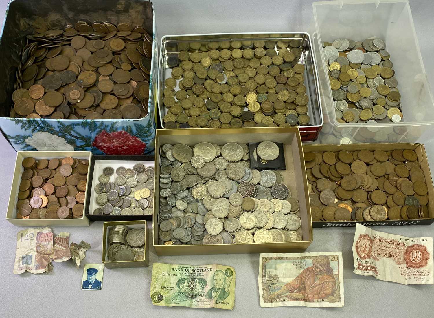 LARGE BRITISH VINTAGE COIN COLLECTION - some overseas, bank notes and current coinage to include