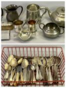 MIXED EPNS & PEWTER WARE - to include a three piece James Dixon & Sons beaten Cornish pewter teaset,