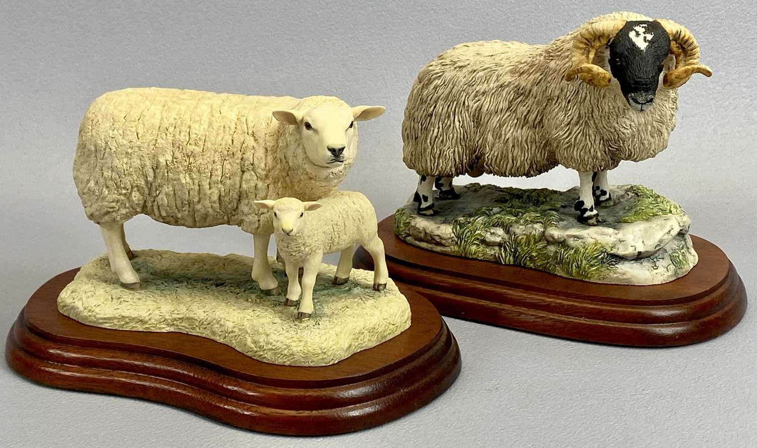 BORDER FINE ARTS FIGURES (2) - 'The County Show Black Face Tup', No 4169, on wooden stand, 12.5cms