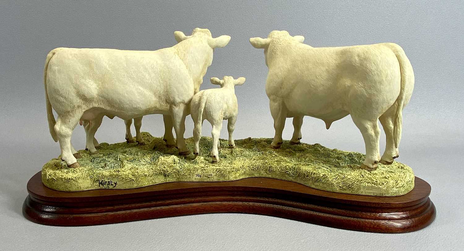 BORDER FINE ARTS LIMITED EDITION FIGURE - 794/1250, Charolais Family Group, on wooden stand, 15.5cms - Image 3 of 3