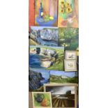 MAVIS GWILLIAM oils on canvas (7) - Still Life and Coastal Views, the largest 45.5 x 61cms, all