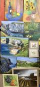 MAVIS GWILLIAM oils on canvas (7) - Still Life and Coastal Views, the largest 45.5 x 61cms, all
