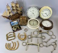 WOODEN SCALE MODEL SHIP 'HMS VICTORY', 35cms H x 35cms L, a collection of nickel horse bits, a