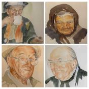 KEN BROWN MBE watercolours (4) - portrait studies, signed, 32 x 23cms (all similar sizes)