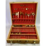 20TH CENTURY CASED CANTEEN OF NICKEL BRONZE CUTLERY - 144 pieces, all having bamboo effect type