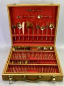 20TH CENTURY CASED CANTEEN OF NICKEL BRONZE CUTLERY - 144 pieces, all having bamboo effect type