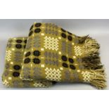 TRADITIONAL WELSH WOOLLEN BLANKET - with tassel ends, green and cream in colour, 226 x 192cms