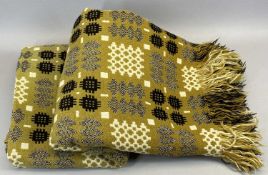 TRADITIONAL WELSH WOOLLEN BLANKET - with tassel ends, green and cream in colour, 226 x 192cms