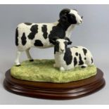 BORDER FINE ARTS FIGURES OF JACOB SHEEP, A PAIR (two horned) - B0367, on wooden stand, 17cms H, with
