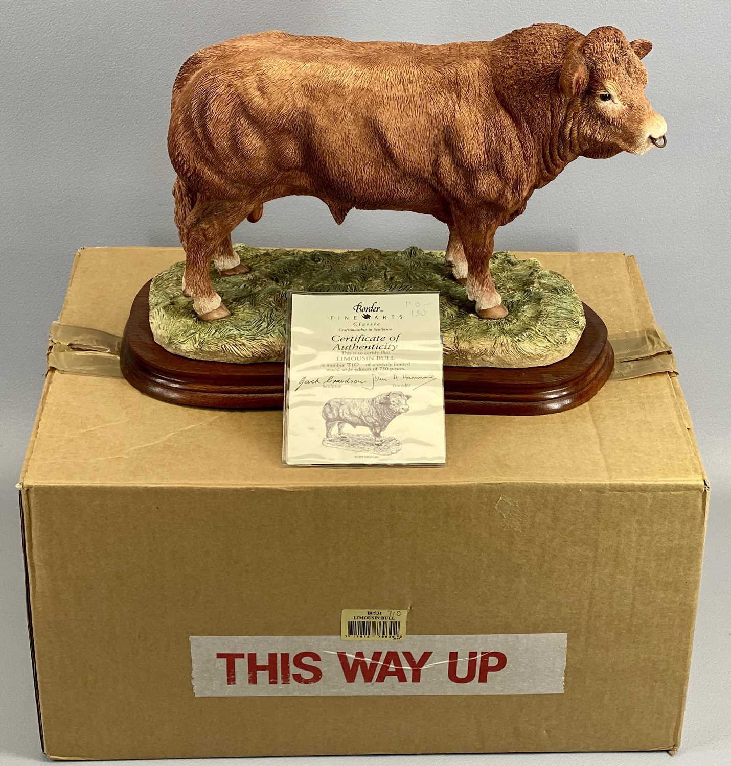 BORDER FINE ARTS LIMITED EDITION FIGURE (710/750) - 'Limousin Bull', B0531on wooden stand, 24cms - Image 4 of 4