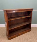 VICTORIAN WALNUT BOOKCASE, rounded rectangular top and caddy moulded uprights to plinth base, fitted