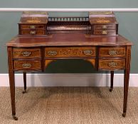 EDWARDIAN ROSEWOOD & MARQUETRY WRITING DESK, in the style of Edwards and Roberts, red tooled leather