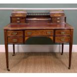 EDWARDIAN ROSEWOOD & MARQUETRY WRITING DESK, in the style of Edwards and Roberts, red tooled leather