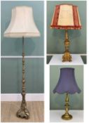 TWO TABLE LAMPS & A STANDARD LAMP, comprising spun-brass baluster table lamp, continental gilt gesso