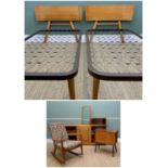 ASSORTED MID CENTURY FURNITURE including a pair of Myer's No30 Dinkum Divan single beds with teak