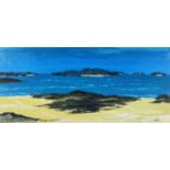 ‡ RAY EVANS acrylic on paper - coastal scene with sailing boats, signed and dated 3/66, 32 x