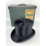 VINTAGE SILK TOP HAT IN BOX, by Tress & Co, crown 20cms long Comments: overall excellent