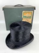VINTAGE SILK TOP HAT IN BOX, by Tress & Co, crown 20cms long Comments: overall excellent