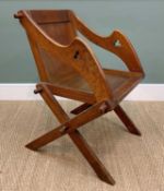 OAK GLASTONBURY ARMCHAIR, trefoil pierced arms, folding pegged construction, 69w x 58d x 87h cms